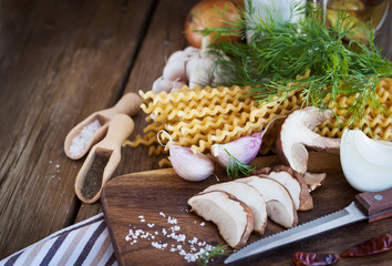 Fototapeta na wymiar Ingredients for porcini pasta