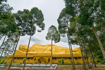 Huge lying Buddha statue at Khmer pagoda in Tra Vinh province, Vietnam