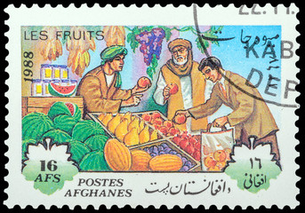AFGHANISTAN - CIRCA 1988: a stamp printed in the Afghanistan, shows Oriental Bazaar, a series of...