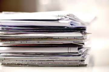 Big stack of papers ,documents on the desk
