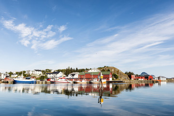 Fototapeta na wymiar View of the fishing harbor in the Lofoten Archipelago.
