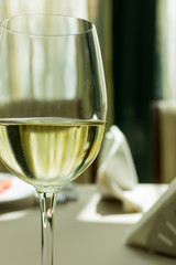 glass of white wine close up