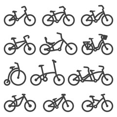set of icons with a variety of bicycles