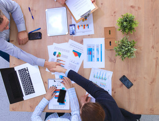 Business people shaking hands, finishing up a meeting