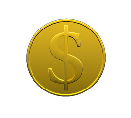 golden falling coins isolated on white background