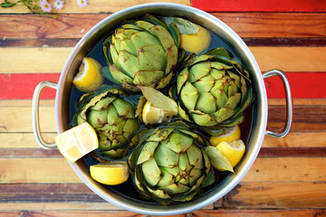 Artichokes in a pot