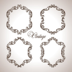 Vector calligraphic engraving frames set in antique style