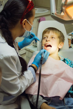 Healthy teeth child patient at dentist office dental
