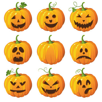 Halloween set of isolated pumpkins. Vector illustration