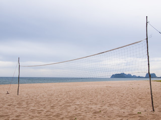 A beach volleyball net on the beach