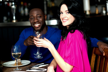 Affectionate couple in a bar