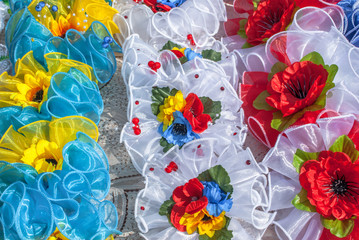artificial flowers made of fabric background