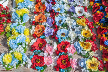 artificial flowers made of fabric texture background