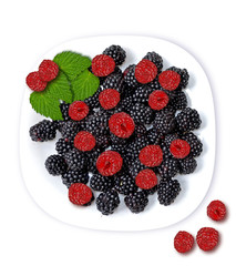 Blackberries isolated on white background. raspberries