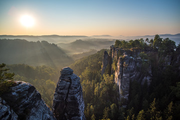 Bastei rock formations, Saxon Switzerland National Park, Germany - obrazy, fototapety, plakaty