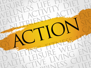 Action word cloud, health concept