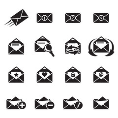 Vector black Email icons set on white background