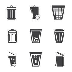 Vector grey trash can icons set on white background
