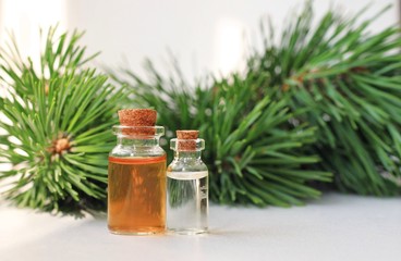 pine aroma oil extract natural in cosmetic bottles aromatherapy setting