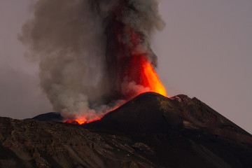 Volcano Etna Eruption -   explosions and lava flow from the highest active volcano in Europe
