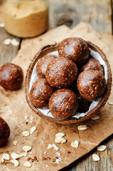 Raw vegan peanut butter oat coconut cacao balls