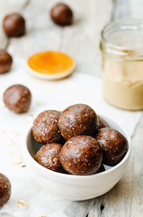 Raw vegan peanut butter oat coconut cacao balls