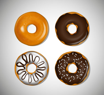 Set of donuts. Donut icon collection with frostings and toppings.