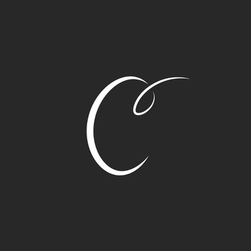 Handwritten letter C logo, monogram of fine lines, black and white layout emblem for Wedding Invitations