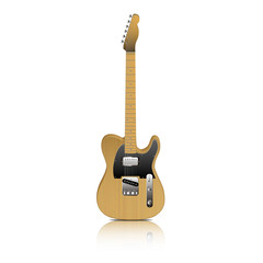 Guitarra de madera clara.