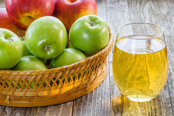 Glass of Juice and Basket with Apples