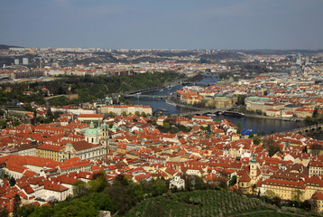 Naklejka na ściany i meble Aerial view to the historical center of Prague, Czech republic