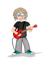 Young man playing electric guitar illustration