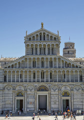 Fototapeta premium Piazza dei Miracoli complex with the leaning tower of Pisa , Italy. View from above, from Baptistry.