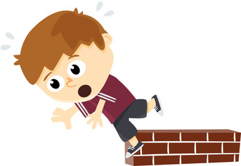 enfant tombant d’un mur