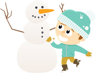enfant faisant un bonhomme de neige