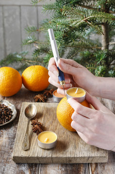 How to make orange pomander ball with candle