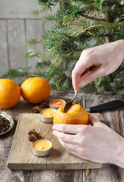 How to make orange pomander ball with candle