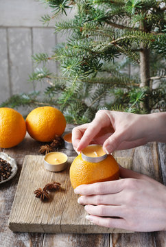 How to make orange pomander ball with candle