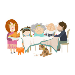 Portrait of big family sitting at the table 