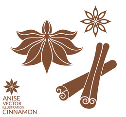 Cinnamon. Anise. Isolated leaves on white background