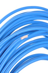 Blue electric cable isolated on white background