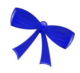 Blue realistic  ribbon bow isolated on white background. Vector illustration