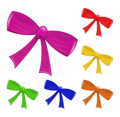 Colorful set of  realistic  ribbon bow isolated on white background. Vector illustration