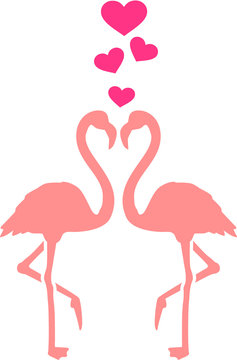 Flamingo couple with hearts