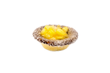 Cake basket with slices of pineapple isolated on a white background