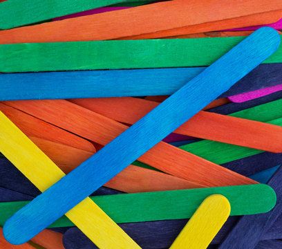 Close view of colorful craft sticks