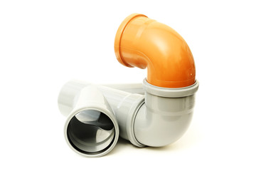 New gray and brown drain pipe, isolated on a white background