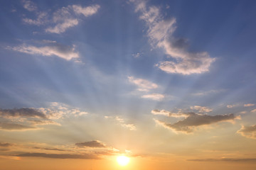 Sunset sky with clouds - sun and sky