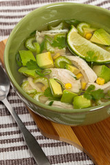 Chicken Avocado Lime Soup. Selective focus.