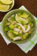 Chicken Avocado Lime Soup. Selective focus.